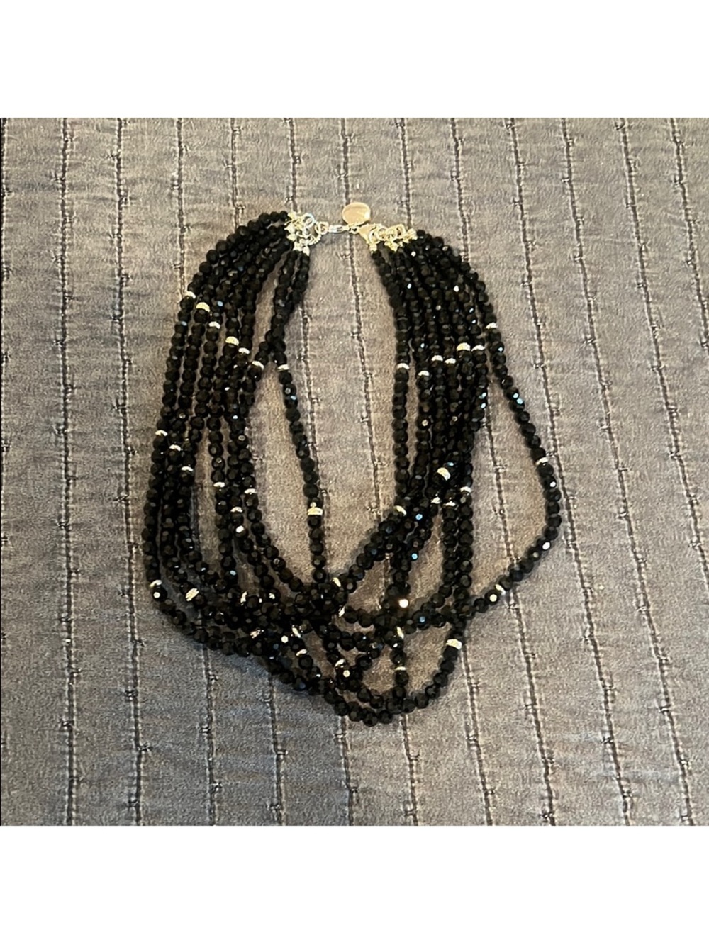 White House Black Market Multi-Strand Black Beaded Necklace with Gold Accents